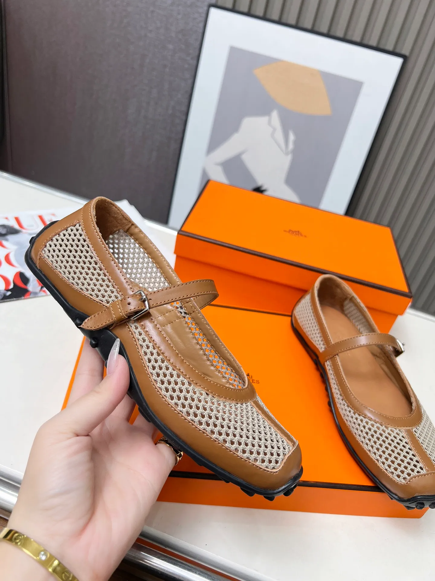 👟👟Ex-factory price 480👟👟Hermes New model! Original development, top layer cowhide! New crafting grid! In sheepskin, sheepskin padding! 35-41 yards